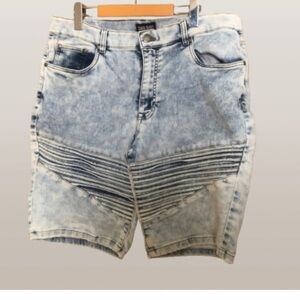 Denim Blue 80s Inspired Acid Wash Men Jean Shorts Size 34